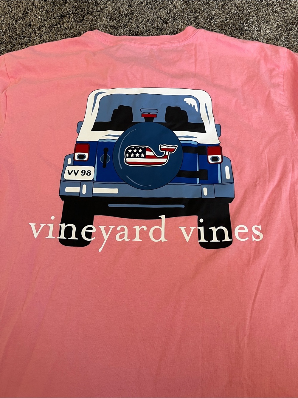 Vineyard Vines Pink Tee with Blue Jeep -  Vegas!  Flag! Men medium can be unisex